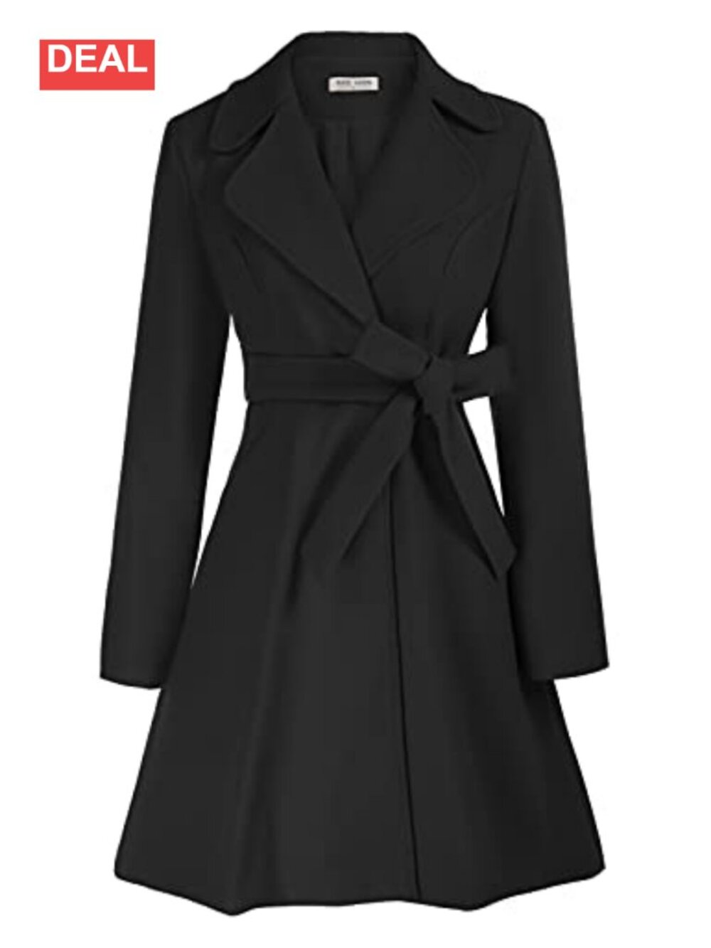 A-Line Peacoat Dress Coat Belted Notch Lapel Wool Blend Overcoat Fall Winter